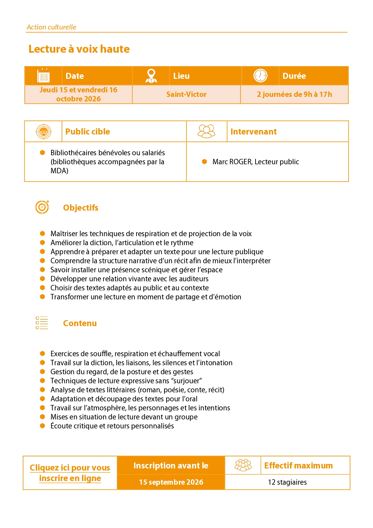 description de la formation lecture à voix haute les 15 et 16 octobre 2026