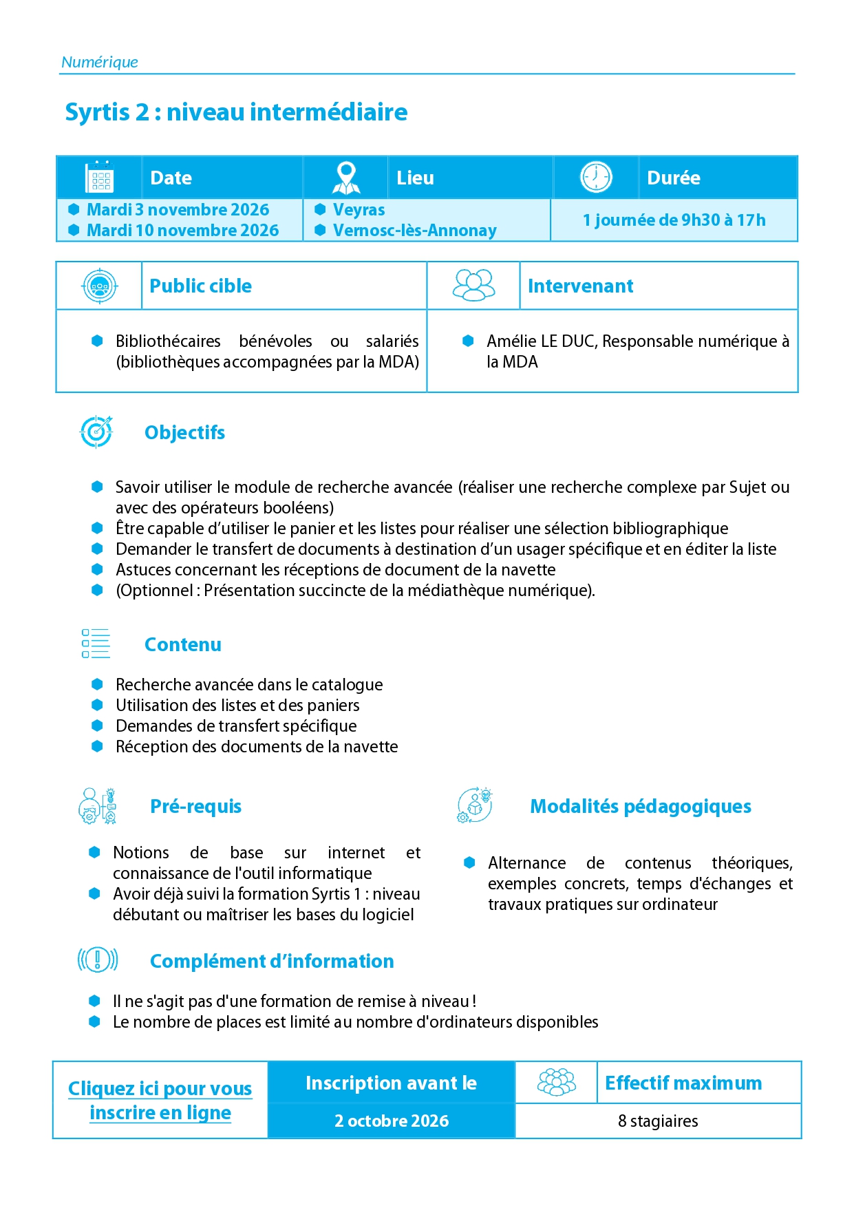 Description de la formation au logiciel Syrtis niveau 2 les 3 et 10 novembre 2026