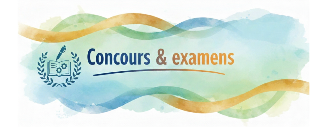 bannière vert bleue jaune avec la mention concours et examens