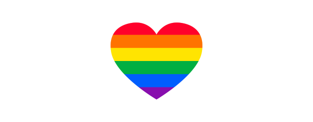 coeur avec le drapeau arc en ciel sur fond blanc